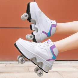 Boys And Girls Double Wheel Row Sneakers Can Be Put Away (Option: 1207Purple-35)