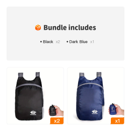 Portable And Foldable Small Backpack; Short-Distance Travel Bag For Men And Women For American Football Spectators (Color: Black*2+Dark Blue)
