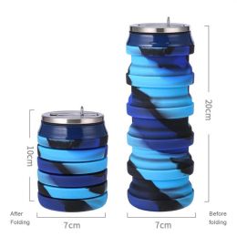 480ml Foldable Silicone Water Cup Creative Protable Travel Cycling Running Water Bottle Folding Outdoor Sports Kettle Drinkware (Capacity: 480ml)