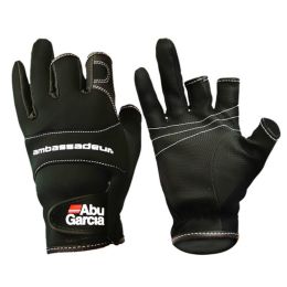 ABU Garcia Fishing Gloves Three Fingers Cut Lure Anti-Slip Leather Gloves PU Outdoor Sports Fingerless Gloves 1Pair High-Quality (size: L)