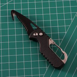Multitool Keychain Knife; Small Pocket Box/Strap Cutter; Razor Sharp Serrated Blade And Paratrooper Hook; EDC Folding Knives (Color: Black black)