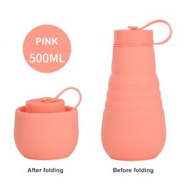 500ml Large Capacity Silicone Folding Water Bottle High Temperature Resistance Outdoor Sports Bottle Travel Portable Cup (Capacity: 500ML)
