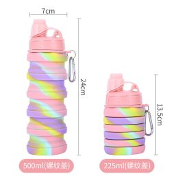500ML Large Capacity Silicone Sports Water Bottle Outdoor Folding Water Cup For Climbing Travel (Color: 500ml Pink-A)