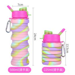 500ML Large Capacity Silicone Sports Water Bottle Outdoor Folding Water Cup For Climbing Travel (Color: 500ml Pink-B)