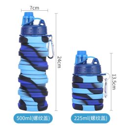 500ML Large Capacity Silicone Sports Water Bottle Outdoor Folding Water Cup For Climbing Travel (Color: 500ml Blue-A)