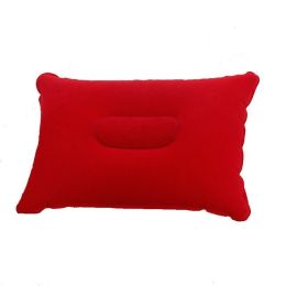 Portable Fold Inflatable Air Pillow Outdoor Travel Sleeping Camping PVC Neck Stretcher Backrest Plane Comfortable Pillow (Color: G911C-red, size: 43X27cm)