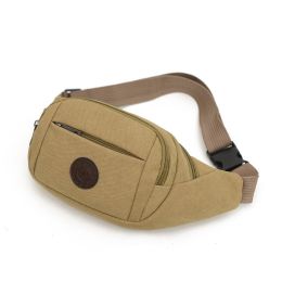 Men's Solid Canvas Crossbody & Waist Bag (Color: Khaki)