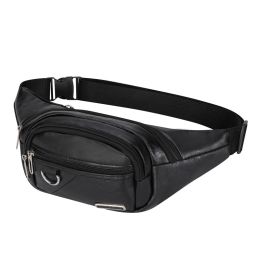 PU Chest Bag Solid Color Lightweight Travel Waist Bag Daily Commuting Large-capacity Messenger Chest Bag (Color: Black)