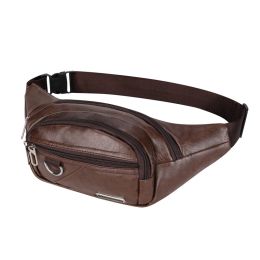 PU Chest Bag Solid Color Lightweight Travel Waist Bag Daily Commuting Large-capacity Messenger Chest Bag (Color: coffee)