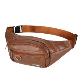 PU Chest Bag Solid Color Lightweight Travel Waist Bag Daily Commuting Large-capacity Messenger Chest Bag (Color: brown)