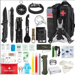 Outdoor SOS Emergency Survival Kit Multifunctional Survival Tool Tactical Civil Air Defense Combat Readiness Emergency Kit (Color: Advanced black)
