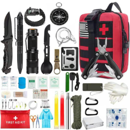 Outdoor SOS Emergency Survival Kit Multifunctional Survival Tool Tactical Civil Air Defense Combat Readiness Emergency Kit (Color: Red)