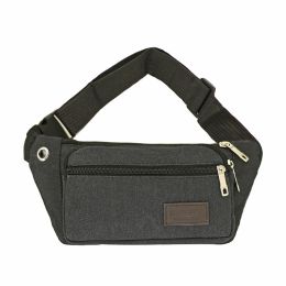 1pc Unisex Multifunctional Canvas Waist Bag Fanny Pack For Outdoor Activities (Color: Black)