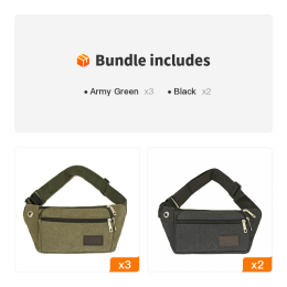 1pc Unisex Multifunctional Canvas Waist Bag Fanny Pack For Outdoor Activities (Color: Army Green*3+Black*2)