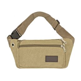 1pc Unisex Multifunctional Canvas Waist Bag Fanny Pack For Outdoor Activities (Color: Khaki)