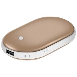 Portable Hand Warmer 5000mAh Power Bank Rechargeable Pocket Warmer Double-Sided Heating Handwarmer (Color: Gold)