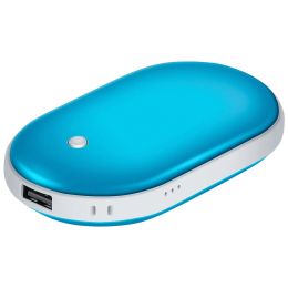Portable Hand Warmer 5000mAh Power Bank Rechargeable Pocket Warmer Double-Sided Heating Handwarmer (Color: Blue)