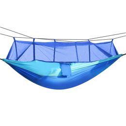 Portable Nylon Swing Hanging Bed Outdoor Hiking Camping Hammock (Type: Hammock, Color: Blue)