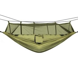 Portable Nylon Swing Hanging Bed Outdoor Hiking Camping Hammock (Type: Hammock, Color: Army Green)