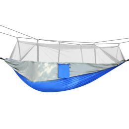 Portable Nylon Swing Hanging Bed Outdoor Hiking Camping Hammock (Type: Hammock, Color: Gray & Blue)