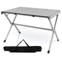 4-6 Person Portable Aluminum Camping Table with Carrying Bag (Color: Grey)