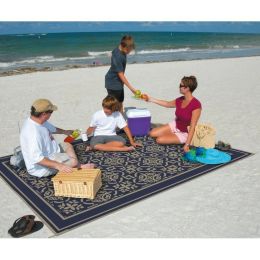 9'x12' Reversible RV Outdoor Patio Mat, Camping Mat, Interlocked Squares (Reversible with 2 designs) (Color: Navy)