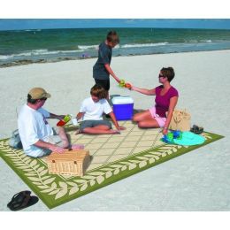 9'x12' Reversible RV Outdoor Patio Mat, Camping Mat, Interlocked Squares (Reversible with 2 designs) (Color: Green)