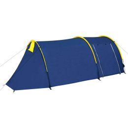 Camping Tent 4 Persons Navy Blue/Yellow (Color: Blue)