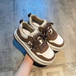 Women's Fashionable And Versatile Star Round Head Heightening Sneakers (Option: Khaki-37)