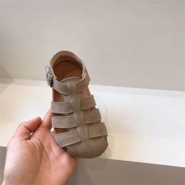 Boys And Girls Real Leather Bag Beach Sandals (Option: Almond Color-23)