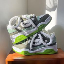 Women's Fashionable Round Toe Muffin Bottom Mid Heel Sneakers (Option: Fluorescent Green-38)