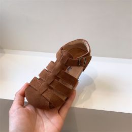 Boys And Girls Real Leather Bag Beach Sandals (Option: Brown-29)