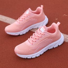 Men's And Women's Flying Woven Breathable Running Shoes Couple's Casual Sneakers (Option: Pink-38)