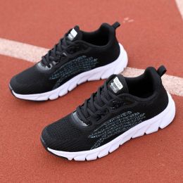 Men's And Women's Flying Woven Breathable Running Shoes Couple's Casual Sneakers (Option: Black-39)